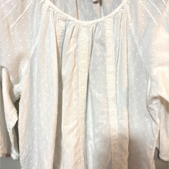 Kim Rogers Woman White Blouse 2X 100% Cotton Boho Style Lace Details 3/4 Sleeves - Picture 2 of 7